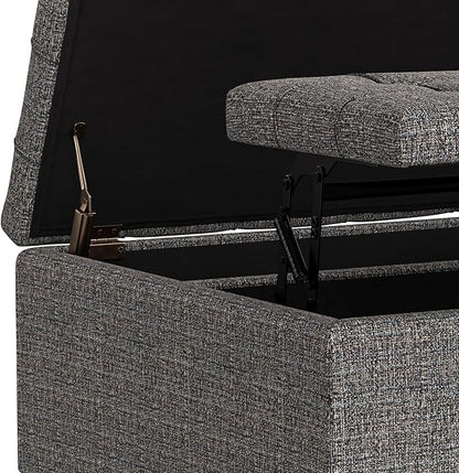 SIMPLIHOME Harrison 30 inch Wide Transitional Square Small Coffee Table Storage Ottoman in Ebony Tweed Polyester, Assembled, for The Living Room and Bedroom