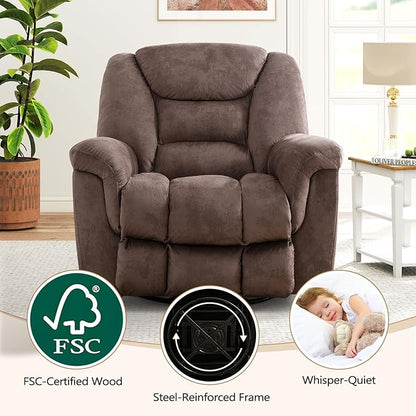 ANJ 2PCS Oversized Rocker Recliner Chairs Set, Manual 360° Swivel Recliners, Comfy Glider Rocking Chairs for Big Man, Extra Wide Overstuffed Reclining Chairs with Side Pocket for Living Room, Camel