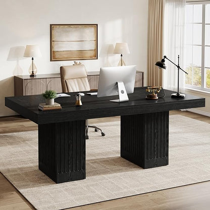 Tribesigns 63 Inch Executive Desk, Modern Office Computer Desk with Heavy Duty Double Pedestal, Large Study Writing Table Business Furniture for Home Office, Black
