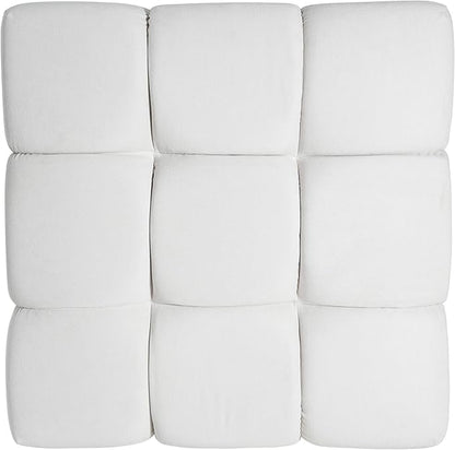 Christopher Knight Home Annette Square Ottoman Footstool with Grid Tufting, Living Room Sofa Ottoman with Wood Frame, Fabric Upholstery Coffee Table, Comfy Seating with Dense Foam Padding, White