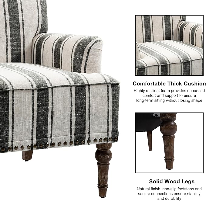 Accent Chair, Mid Century Modern Comfy Armchair for Living Room, Linen Fabric Single Sofa Lounge for Reading Bedroom Apartment Waiting Room with Wood Legs