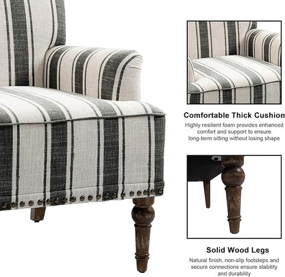 Accent Chair, Mid Century Modern Comfy Armchair for Living Room, Linen Fabric Single Sofa Lounge for Reading Bedroom Apartment Waiting Room with Wood Legs