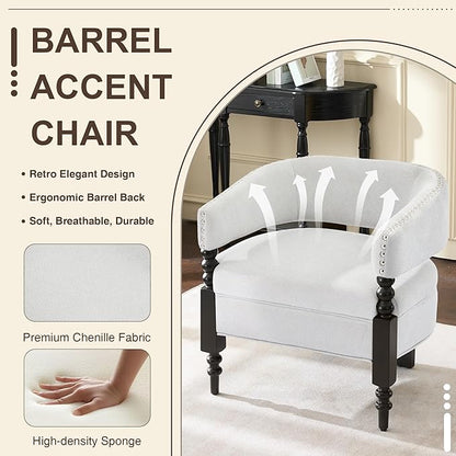 LOULENS Barrel Accent Chair for Living Room | Vintage Linen Upholstered Lounge Chair with with Solid Wood Legs, Armchair for Bedroom, Reception Room & Reading Nook, Light Grey