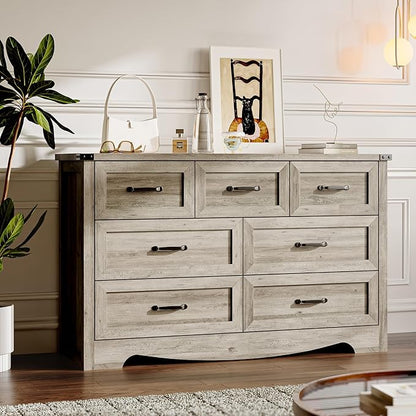 7-Drawer Dresser for Bedroom, Modern Wooden Chest of Drawers with Metal Handles, Anti-Tipping Design, Sturdy and Stable Storage Organizer for Living Room, Entryway, Home Office