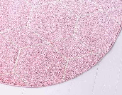 Unique Loom Trellis Frieze Collection Area Rug - Geometric (4' 1" Round, Light Pink/ Ivory)