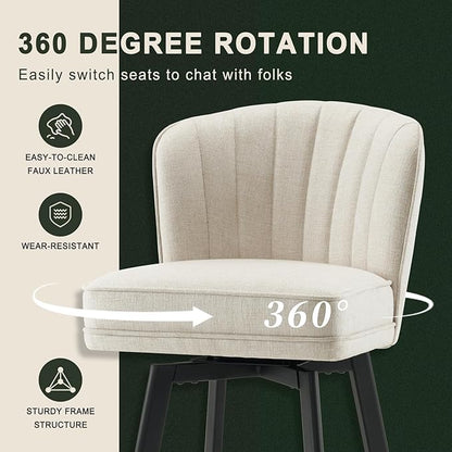 Swivel Counter Height Bar Stools Set of 6, 26'' Modern Barstools with Backs and Metal Legs, Upholstered Bar Chairs, Beige, Fabric Stools for Kitchen Island Chairs