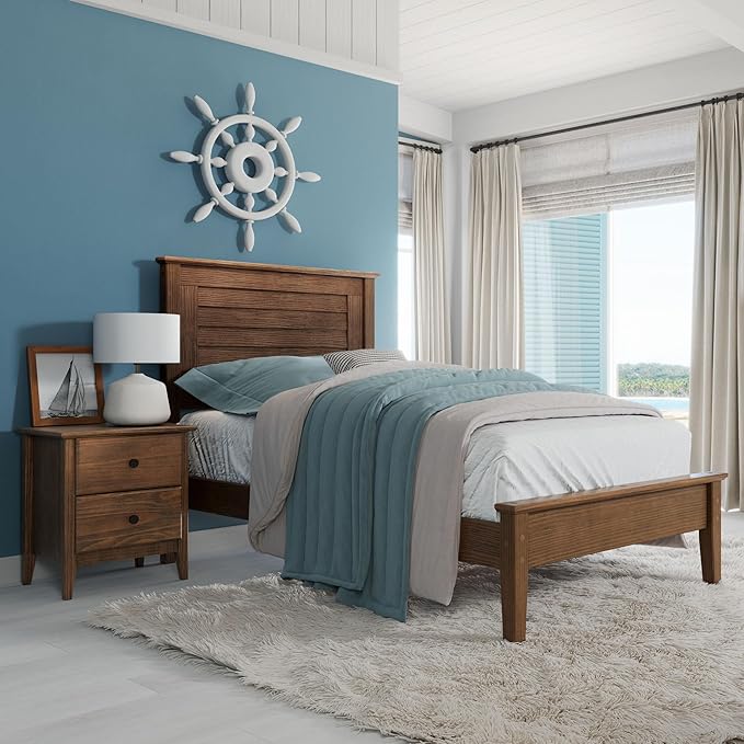 Grain Wood Furniture Greenport Solid Wood Platform Bed, Twin Size, Brushed Walnut