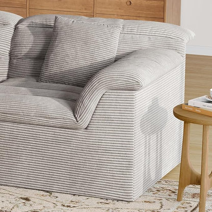 81" Sofa with Deep Seats Oversize, 2 Seater Cloud Couches, Upholstered Corduroy Loveseat for Living Room Bedroom, No Assembly Required, Light Gray