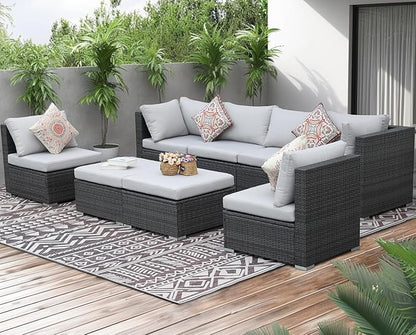 NICESOUL 8 Person Outdoor Patio Furniture Set, Extra Large Wicker Sectional Sofa with Ottoman, All-Weather Wide and Deep Seating Conversations for Outside Garden, 29.3'' High Back Comfy Couches,Grey