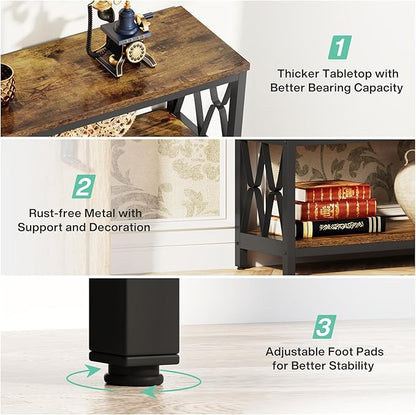 LITTLE TREE Console Table with Storage Shelves, 70.9" Industrial 3-Tier Sofa Table for Living Room, Long Foyer Table Entryway Table for Hallway, Front Door, Entrance, Rustic Brown & Black