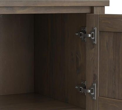 SIMPLIHOME Ela Console Table - 48 Inch Wide Solid Wood Sofa Table in Smoky Brown, Transitional Storage for Entryway or Living Room with 2 Drawers, 2 Cabinets, Open Shelf, and X-Panel Doors