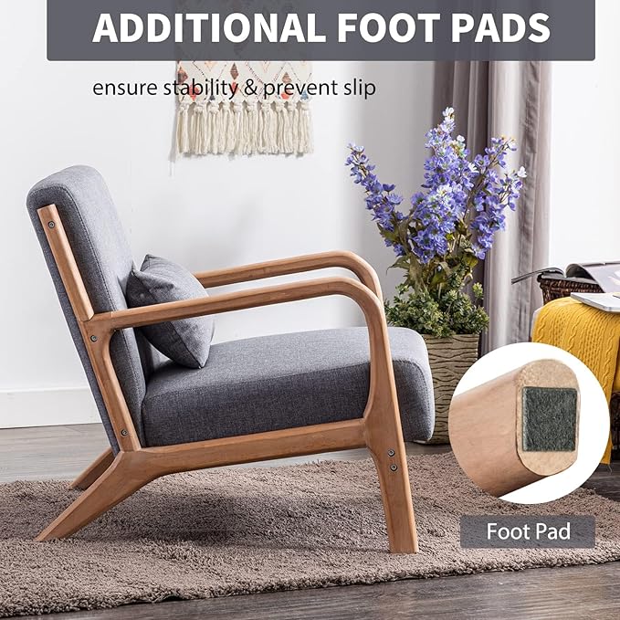 ANJ ANJHOME Mid Century Modern Accent Chairs Set of 2, Comfy Fabric Reading Chair with Solid Wood Frame, Easy Assembly Armchair for Living Room,Grey