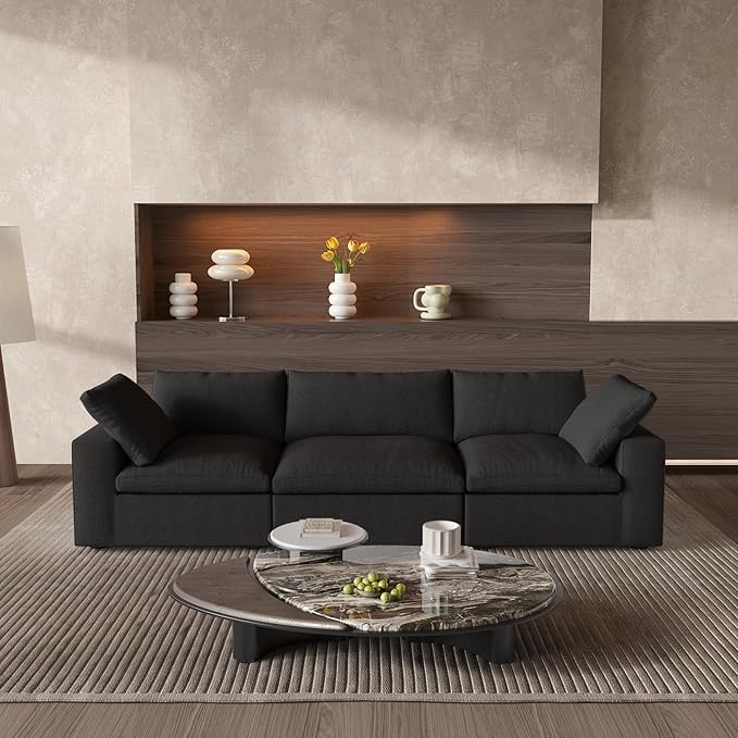 Cloud Modular Sectional Sofa,120" Down Filled Comfort Sofa Couch for Living Room,3 Seater Couches for Livingroon Apartment,Sofa Cover Washable and Replaceable,White