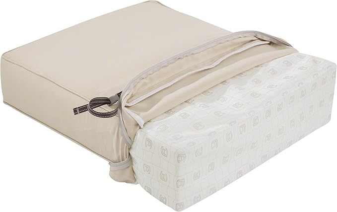 Classic Accessories Montlake Water-Resistant 25 x 25 x 5 Inch Outdoor Seat Cushion, Durable Patio Furniture Cushion with Straps,Antique Beige, Outdoor Cushion Cover