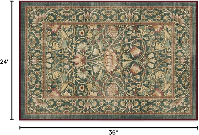 RUGGABLE x Morris & Co Machine Washable Area Rug – Lodden Soft Evergreen & Gold 2x3, Stain-Resistant, Non-Slip – Small Rugs for Living Room, Bedroom, Hallway, Entryway & Bathroom–with Standard Pad