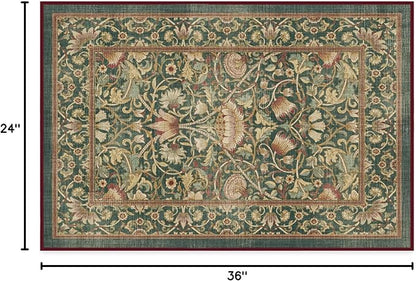 RUGGABLE x Morris & Co Machine Washable Area Rug – Lodden Soft Evergreen & Gold 2x3, Stain-Resistant, Non-Slip – Small Rugs for Living Room, Bedroom, Hallway, Entryway & Bathroom–with Standard Pad