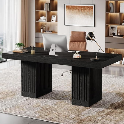 Tribesigns 63 Inch Executive Desk, Modern Office Computer Desk with Heavy Duty Double Pedestal, Large Study Writing Table Business Furniture for Home Office, Black