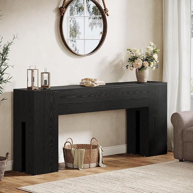 Tribesigns 71-Inch Long Console Table for Entryway, Farmhouse Sofa Console Behind Couch, Entry Table for Hallway, Foyer, Living Room, Black