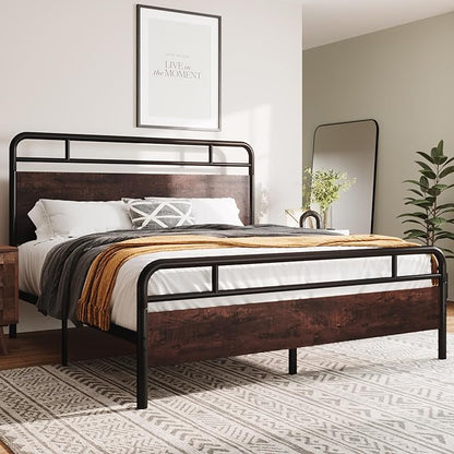 Allewie Full Size Platform Bed Frame with Wooden Headboard and Footboard, Heavy Duty 13 Metal Slats Support, Under-Bed Storage, No Box Spring Needed, Noise Free, Easy Assembly, Mahogany
