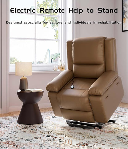 GarveeHome Oversized Wide Power Lift Recliner Chair - Heat and Massage, Faux PU Leather, Adjustable Back and Legs, Electric Lift Chair Designed for The Elderly and People with Mobility impaired