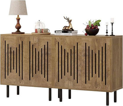 Tribesigns Set of 2 Sideboard Buffet with Storage, 59" Buffet Sideboard Cabinet with Adjustable Shelves, Accent Storage Cabinet for Living Room, Natural