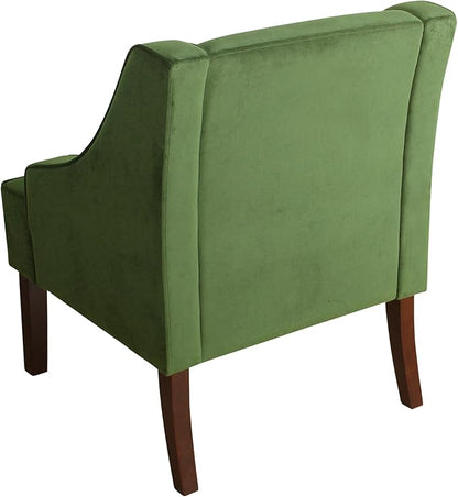 Mid Century Modern Accent Chair Wingback Living Room Chair Comfy Upholstered Scooped Armchair Fabric Side Chair with Wood Legs for Small Space, Bedroom, Apartment, Office, Waiting Room (Green)