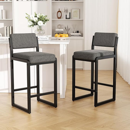 Bar Stools Set of 5, Fabric Counter Height Bar Stools with High Back and Metal Legs, Upholstered Bar Chairs, 26" Modern Barstools for Kitchen Island, Grey