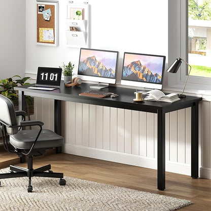 Need 63 Inch Large Computer Desk, Modern Simple Style Home Office Gaming Desk, Basic Writing Table for Study Student, Wooden Desktop and Metal Frame, Black
