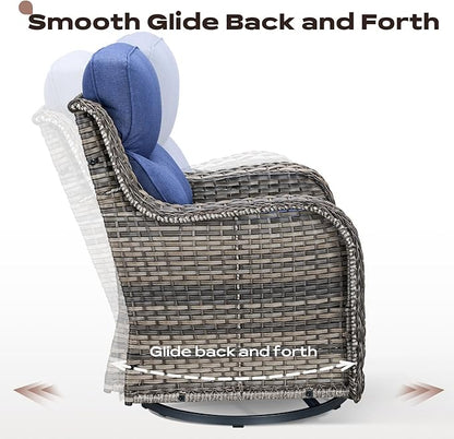 Rilyson Wicker Outdoor Patio Furniture Set - 6 Piece Patio Conversation Sets with Swivel Rocker Chairs, Ottomans, Sofa and Coffee Table, 6 inch Cushions, Deep Seating, for Porch Deck Mixed Grey/Blue