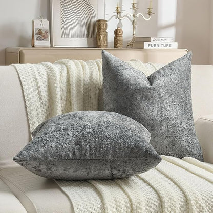 FUTEI Dark Grey Flannel Throw Pillow Covers 20x20 Inch Set of 2,Soft Dimensional Textured Cushion Cases,Modern Home Decor for Couch Living Room