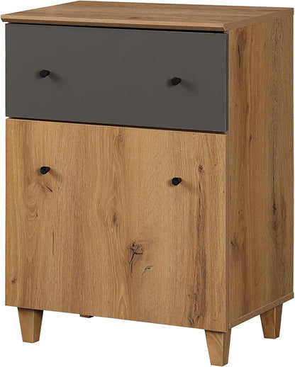 WAMPAT Storage Cabinet for Living Room, Freestanding Wood Accent Cabinets Sideboard with Drawer, Door, and Adjustable Shelf for Dining Room, Kitchen, Entryway, 32.4" H, Oak Brown & Dark Grey