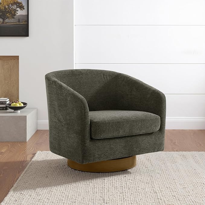 Lumibee Swivel Accent Chair, Chenille Fabric Swivel Barrel Chair for Living Room, Modern Comfy Upholstered Round Armchair Single Sofa Chair for Bedroom, Club-Tan
