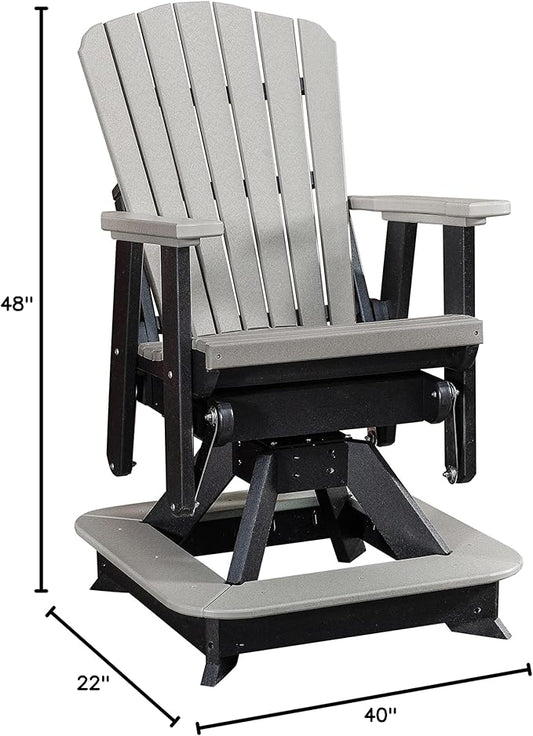 DutchCrafters Slat Fan Back Poly Balcony Adirondack Swivel Glider with Footrest Outdoor Patio Chair (Black & Light Gray)