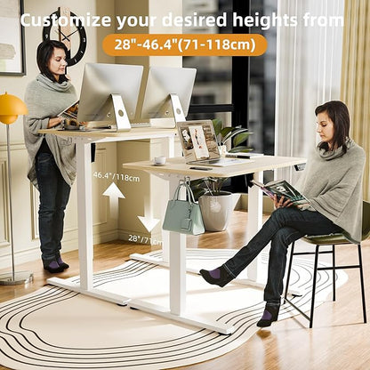 ERGOMAKER Electric Standing Desk, 31.5" x 23.6" Height Adjustable Sit Stand Desk with Splice Board for Home Office, Computer Desk Memory Preset (White Frame, Gold Oak Desktop)