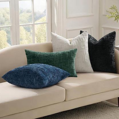 decorUhome Christmas Green Chenille Throw Pillow Covers 12x20 Set of 2 Thick Textured Slubby Couch Pillow Covers Farmhouse Accent Modern Neutral Decorative Pillow Cases for Bed Sofa Living Room