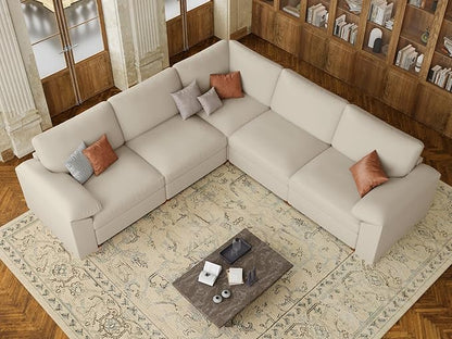 EASE MOOSE Oversized Corner Modular Sectional Sofa, Faux Leather Sectional Sofa with Deep Seat, Scratch Resistant Faux Leather Material, Extra Large L Shaped Couch, Beige