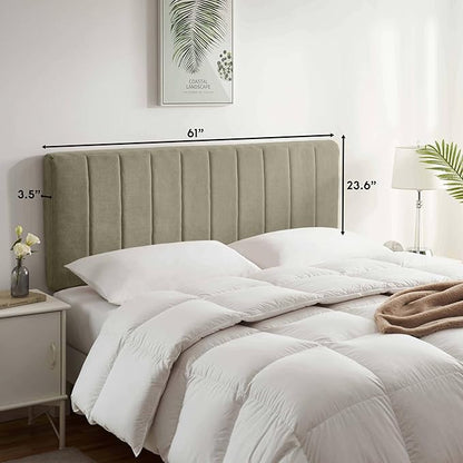 Upholstered Queen Headboard - Easy Assemble Channel Stitched Headboard Queen Size - Wall Mounted Headboards with 3D Soundproof Wall Panels Peel & Stick Floating Headboards, Olive Green