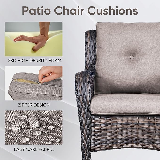 7-Piece Outdoor Patio Cushion Set - Fade & Water Resistant with Removable Olefin Cover, 22x24x4 Inch Memory Foam Cushions for Wicker Sectional Sof - Grey/Buckle