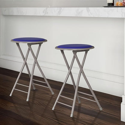Lavish Home Folding Stool Set - Set of Two 24-Inch Padded Stools with 225lb Capacity for Kitchen, Dorm, or Rec Room - Portable Stools for Adults - Collapsible Sitting Stool Set for Seating (Blue)