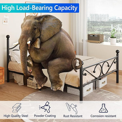 Metal Queen Single Bed Frame with Storage Space, 82.7" in Steel Bed Frame with Protective Foot Pads, Strong Bearing Capacity Queen Size Bed, Easy Assembly, Underbed Storage Space（40.1 inch）