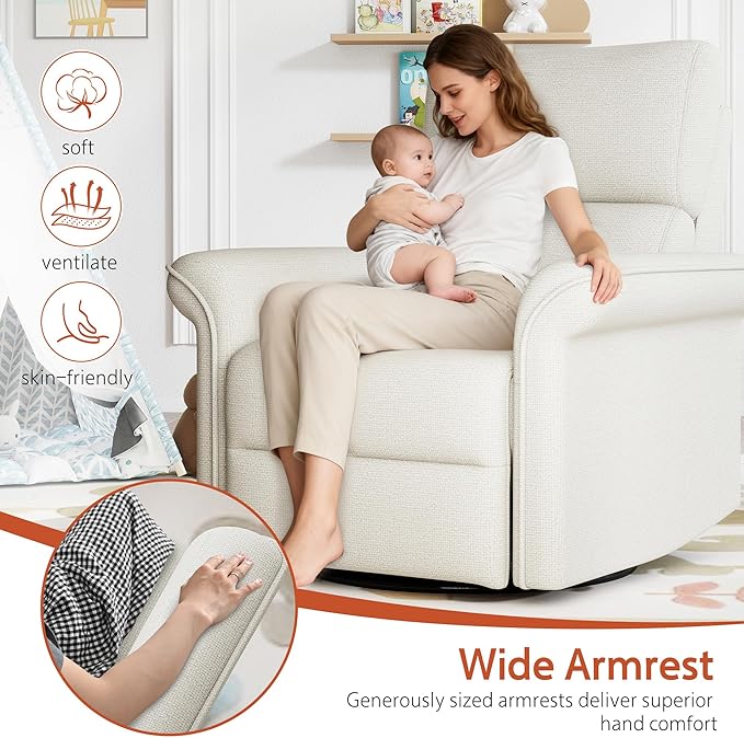 Recliner Chair, 270 Power Swivel Rocker Recliner Chair for Adults, Rocking Glider Recliners for Small Spaces, Glider Nursery Rocking Chairs for Home Theater Living Room Bedroom Nursery