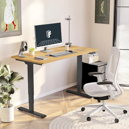 FLEXISPOT E6 Standing Desk 3 Stages Dual Motor Electric 60x24 Inch Whole-Piece Board Height Adjustable Electric Sit Stand Desk(Black Frame + Maple Desktop, 2 Packages)