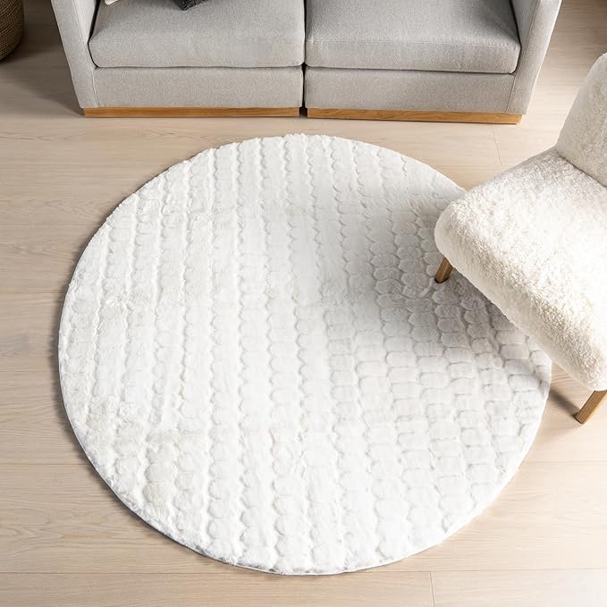 nuLOOM 5' Round Cozy Plush Area Rug, Machine Washable, Non-Slip, Soft Fluffy Shag Carpet for Living Room Bedroom Kids Room Nursery Home Decor, Nia White