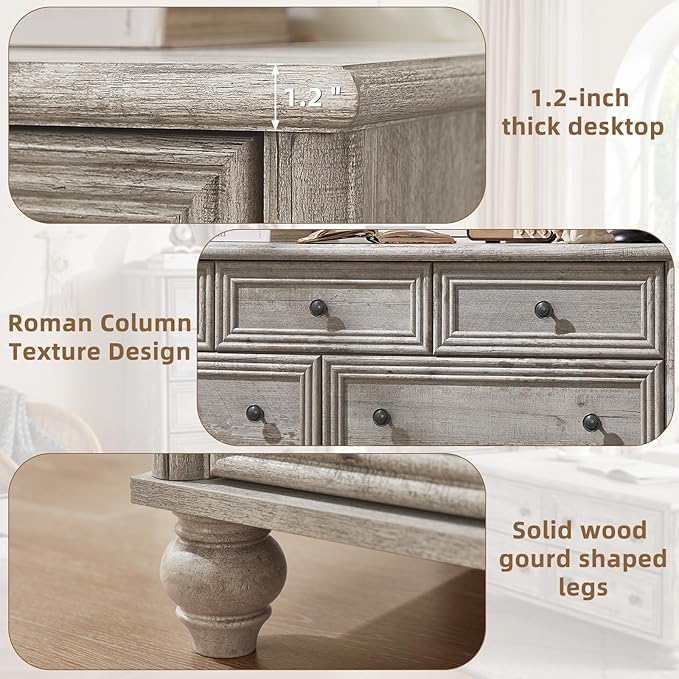 Farmhouse Dressers & Night Stand Set of 4, Wood 54" Wide Dresser & 35" Tall Chest of Drawers, 18" with Charging Station Nightstand Set of 2, Bedroom Furniture Dresser Set for Home Living Room Hallway