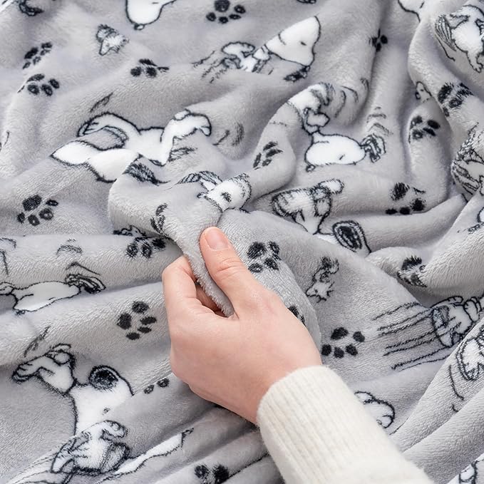 Berkshire Blanket Peanuts® VelvetLoft® Cute Character Snoopy Plush Throw Blanket,Peanuts Poses and Paws Grey,Throw 55 in x 70 in (Official Peanuts® Product)