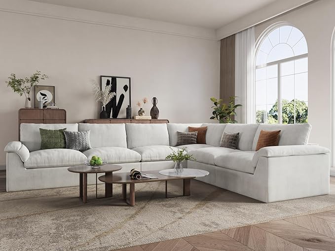 EASE MOOSE Boneless Modular Cloud Couch, Oversized L-Shaped Sectional Sofa for Living Room, Extra Large Movable Couches, 6-Deep-Seat Movable Sofas for Bedroom, Apartment, Chenille (White)