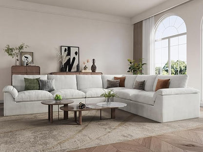 EASE MOOSE Boneless Modular Cloud Couch, Oversized L-Shaped Sectional Sofa for Living Room, Extra Large Movable Couches, 6-Deep-Seat Movable Sofas for Bedroom, Apartment, Chenille (White)