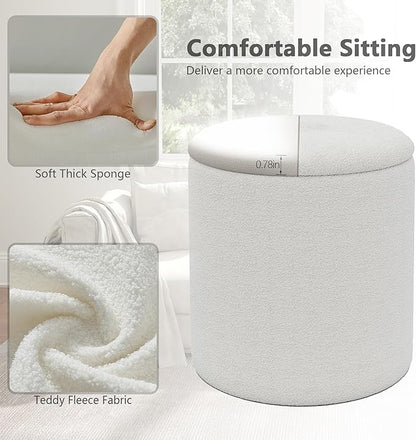 Ottoman Poufs with Storage, Set of 2 Soft Upholstered Vanity Stool,Multifunctional Ottomans Coffee Table Padded Seat Foot Rest for Living（White, Pack of 2）