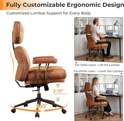 Ergonomic Office Chair Comfy with Lumbar Support, High Back Suede Leather Rolling Executive Desk Chair for Home Office & Gaming, 360° Swivel, 300lbs (Light Brown)
