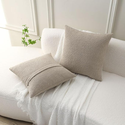 FUTEI Pack of 2 Oatmeal Decorative Throw Pillow Covers 26x26 Inch Soft Cozy Solid Boucle Textured Euro Pillow Shams,Modern Home Decor for Couch Bed Living Room